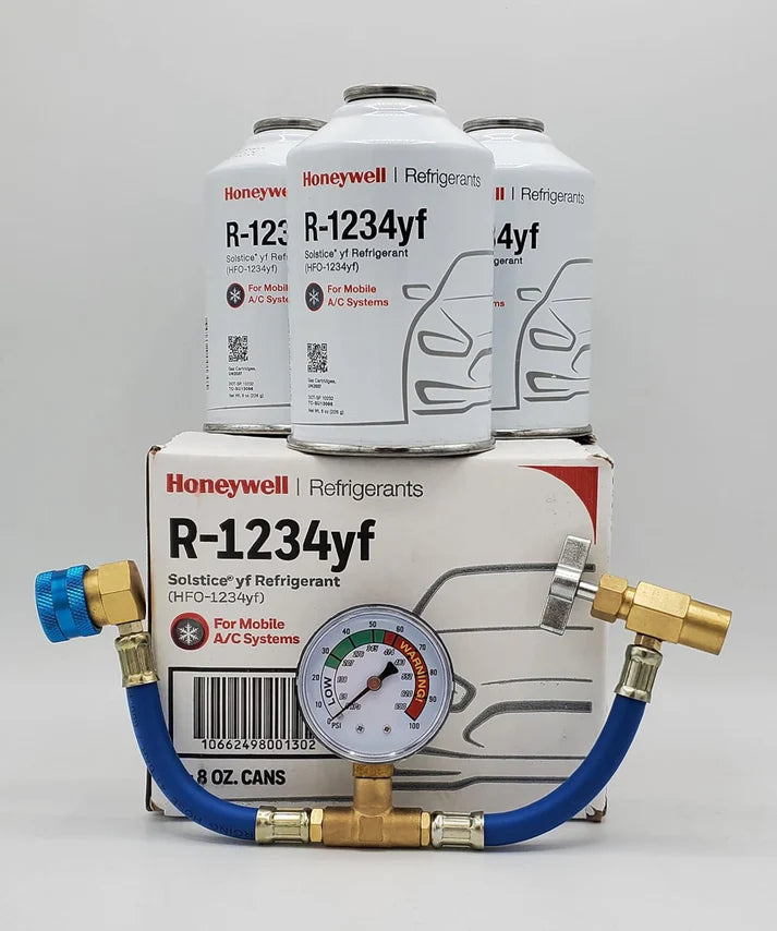 Honeywell R-1234yf Refrigerant – 3 Cans (8oz Each) with HD Brass Can Tap – Made in USA
